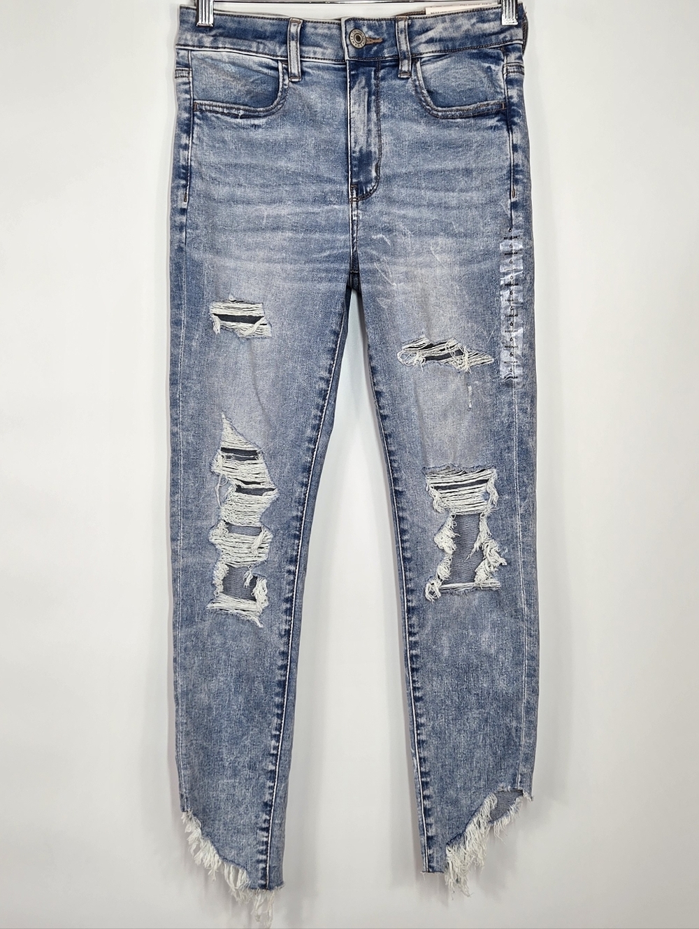 American Eagle High Rise Jegging Crop Jeans Ripped Raw Hem Next Level Stretch 6